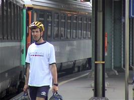 A very tired-looking Michael finally returns to our carriage with his luggage